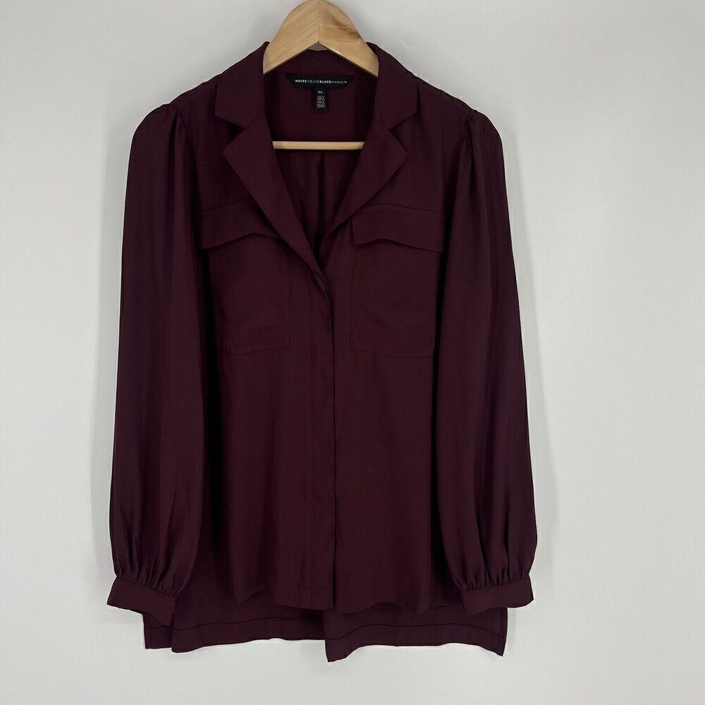 WHBM White House Black Market Top Size XS Maroon Blouse Soft Crepe Button